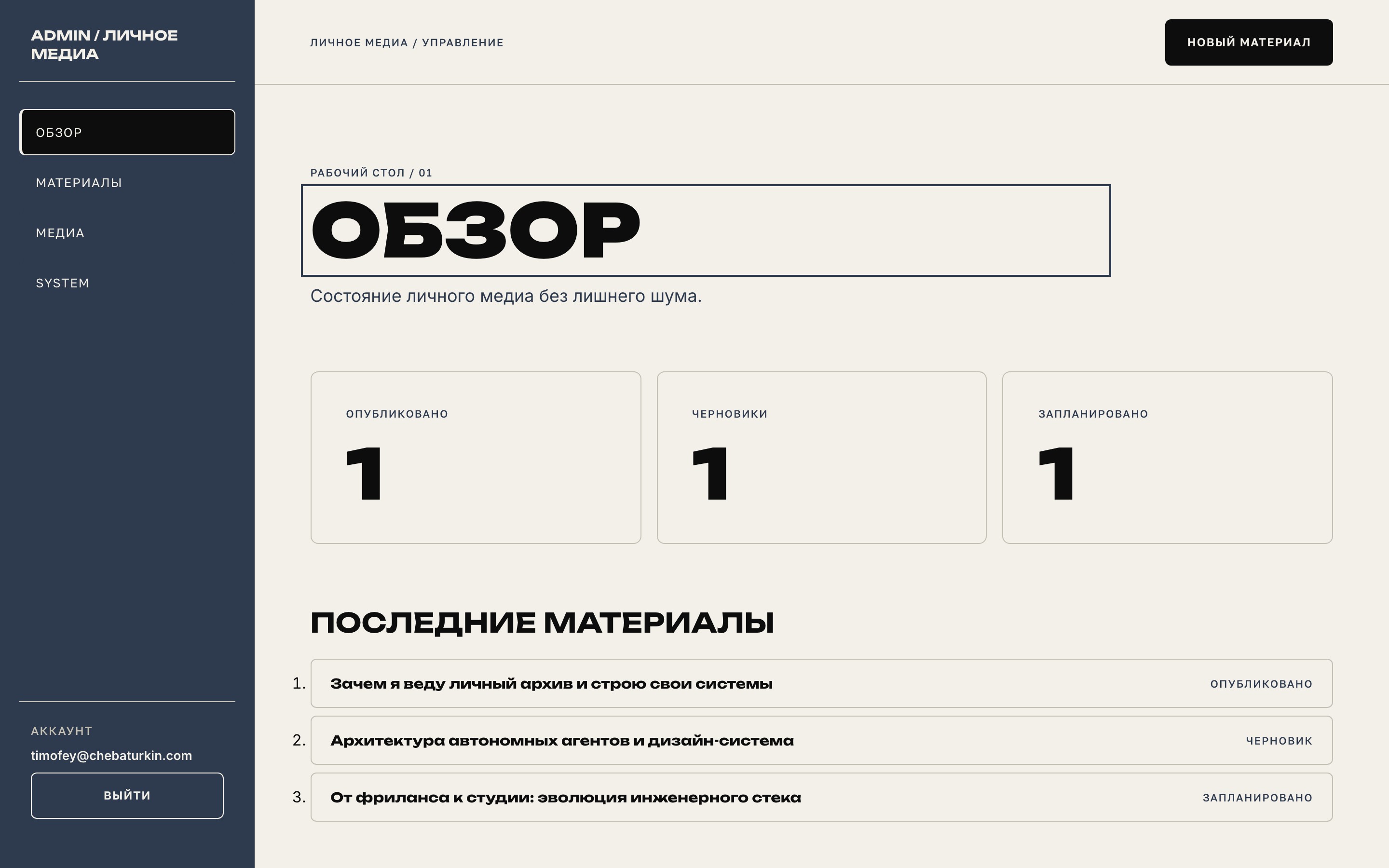 Обзор материалов в закрытой панели управления